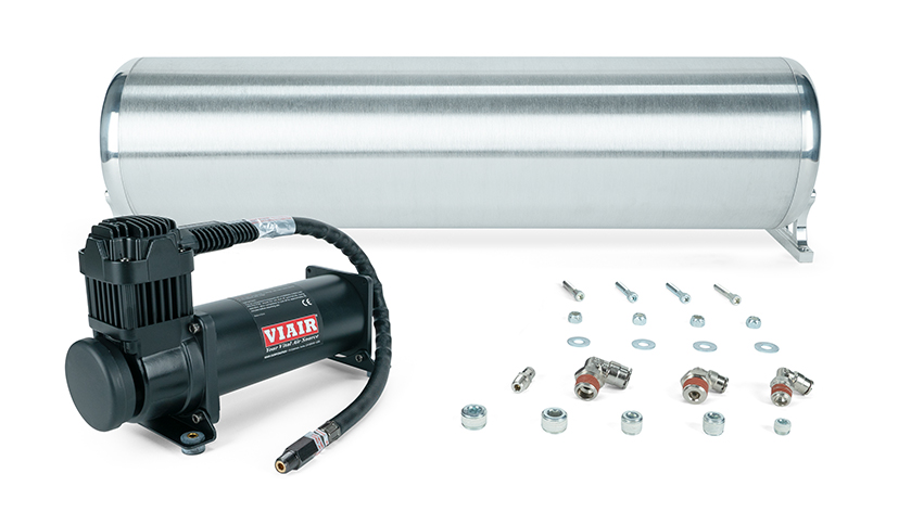 24\" FLO Tank W/ Viair 444c Black Compressor, 1/4\" & 3/8\" Fittings And Tank Mounting Hardware